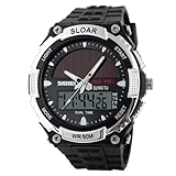 skmei1049 Men 's Solar Poweredデュアル時間ゾーン防水スポーツ腕時計