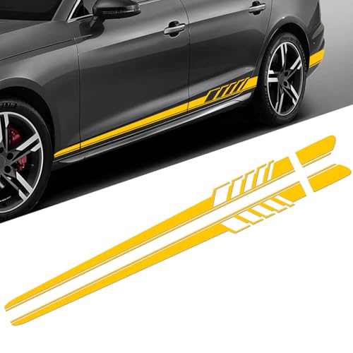 Image of 2PCS Car Side Skirt Decals, Auto Body Large Stickers, Waterproof PVC Racing Long Stripes Personalized Stickers, Car Stripe Stickers Decor Racing Accessories for Cars Trucks SUVs (Yellow)