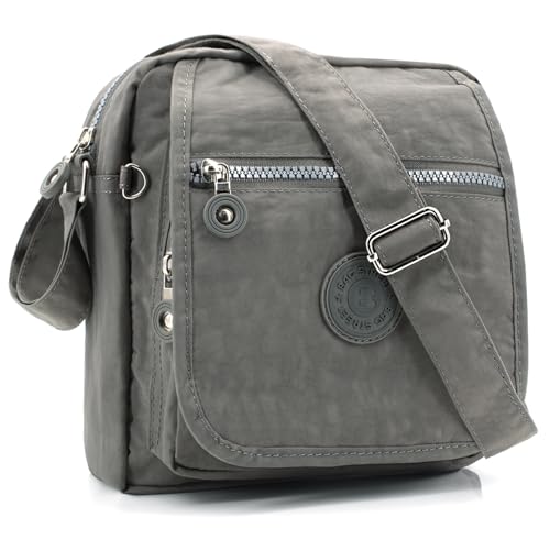 ekavale Umhängetasche Damen Klein aus Wasserabweisendes Nylon - Stylisch Schultertasche mit viele Fächer - Handtasche für Frauen für Alltagskleidung- Damen-tasche mittelgross (Grau)