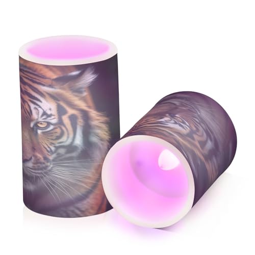 ALAZA Tiger (5) Flickering Flameless Candles Battery Operated with Remote Timer,Tea Light Candles LED Pillar Votive Candles Set of 2 for Outdoor Indoor Decorations