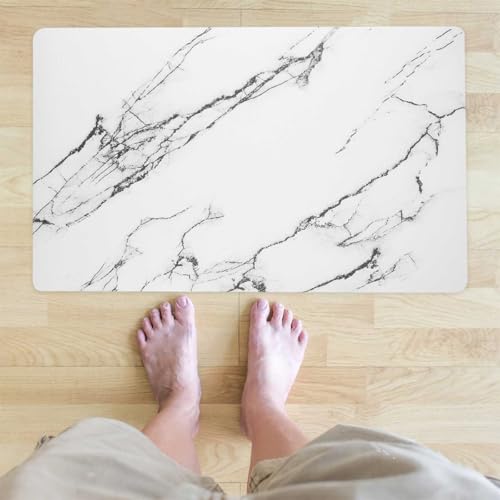 Tapis de bain absorbant en PU blanc effet marbre anti-glisse