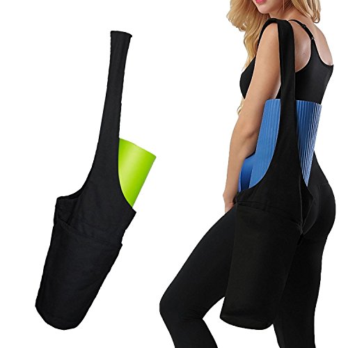 ONEGenug Yoga Bag, Sac en Toile pour Yogamats, avec Grande Poche Latérale et Poche Zippée (Noir)
