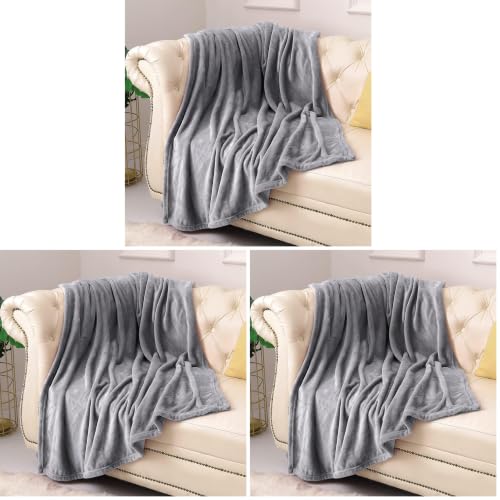 Image of KMUSET Fleece Blanket Throw Size Grey Lightweight Super Soft Cozy Luxury Bed Blanket Microfiber Factory Shop (Pack of 3)