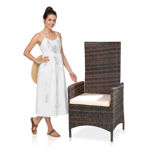 Melko Relaxsessel Polyrattan Garten, ca. 62 x 57 x 111 cm, verstellbar, wetterfest, inkl. Sitzkissen, Braun