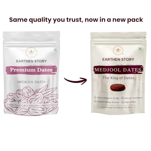 Image of Earthen Story Jumbo Medjool Dates 500g | No Added Sugar or Preservatives | Rich in Fiber & Potassium | Healthy Snack | Natural, Soft Khajoor | Gluten Free Khajur