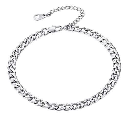 FindChic Cuban Link Anklets for Women Stainless Steel Ankle Chains Beach Foot Jewelry 8.5 -10.5 Adjustable Girls Ankle Bracelets for Her Daughter