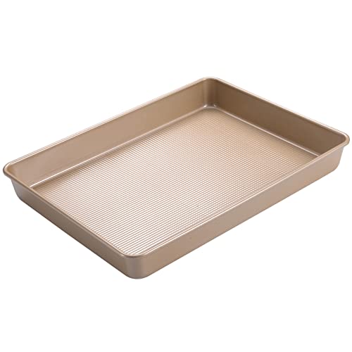Joho Baking Cookie Sheet Pan,Deep Baking Sheets For Oven,Nonstick Rectangle Cake Pan,11.5X15.35 Inch,Gold #TOP23