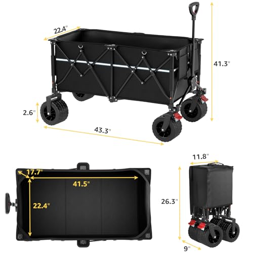 Image of ROSONG Collapsible Wagon Cart with Wheels Foldable - Folding Utility Heavy Duty Wagons Carts for Grocery Sports Garden Shopping Camping Wheelbarrows (Black, 260L)