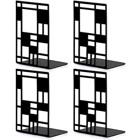 Book Ends, Bookends, Book Ends for Shelves, Bookends for Heavy Books, Book Divider Decorative Holder, Metal Heavy Duty Bookend Black 2 Pair, Abstract Art Desgin Book Stopper Supports for Office, Home Cover
