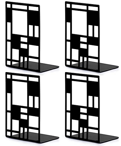 Book Ends, Bookends, Book Ends for Shelves, Bookends for Heavy Books, Book Divider Decorative Holder, Metal Heavy Duty Bookend Black 2 Pair, Abstract Art Desgin Book Stopper Supports for Office, Home