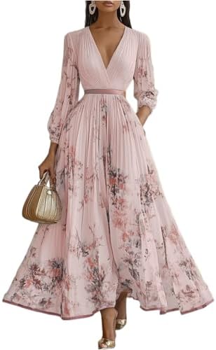 Spring Wedding Guest Dresses for Women,2026 Elegant V Neck Long/S...