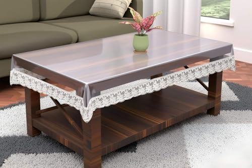 Image of The Furnishing Tree Rectangle Shaped Center Transparent Table Cover WxL 40x60 inches 0.25 mm Thickness with White Lace