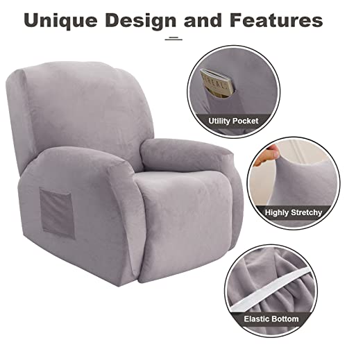 Livego Velvet Stretch Recliner Couch Covers - 4-Piece Style Recliner Chair Covers With Non-Slip Feature - Form-Fitted, Thick, Soft, And Washable Slipcovers For Reclining Chairs (Silver Gray) #TOP2