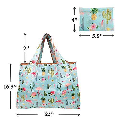 Wrapables Durable and Large Nylon Reusable Shopping Bag (Flamingoes & Cacti)