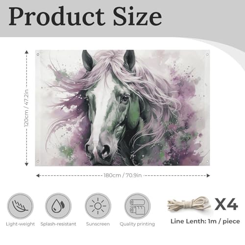 Drapeau cheval vert 119x177 cm en polyester résistant avec 4 œillets - 2