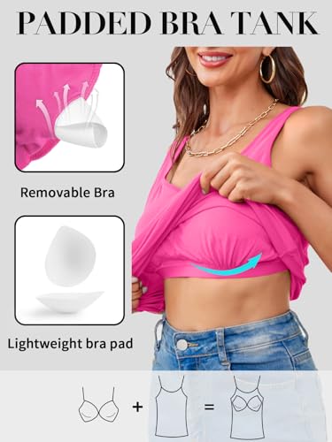 Image of V FOR CITY Women Tank Top with Built-in Padded Bra Adjustable Wide Strap V-Neck Camisole Cotton Cami Shirts