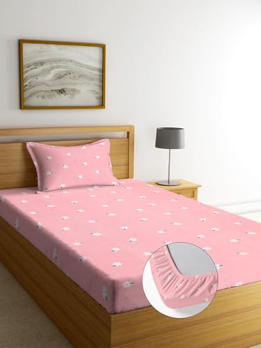 Image of Premium Cotton Elastic Fitted Bedsheet & Pillow Cover | Single Mattress 72x48+6inch | 300 TC Supersoft with All-Around Elastic Fit
