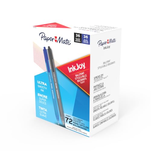 Image of Paper Mate InkJoy 100RT Ballpoint Pens, Medium Point (1.0mm), Black & Blue Ink, Bulk Pack for School, Home, Office, College, Note-Taking, 72 Count (Pack of 10)
