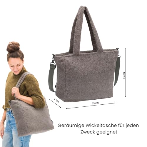 Fillikid Wickeltasche Teddy Big Exklusiv | Stilvolle Wickeltasche aus weichem Teddy-Material | Mit goldenen Details Wickelauflage, Schultertragegurt & Befestigungshaken für Kinderwagen & Buggys