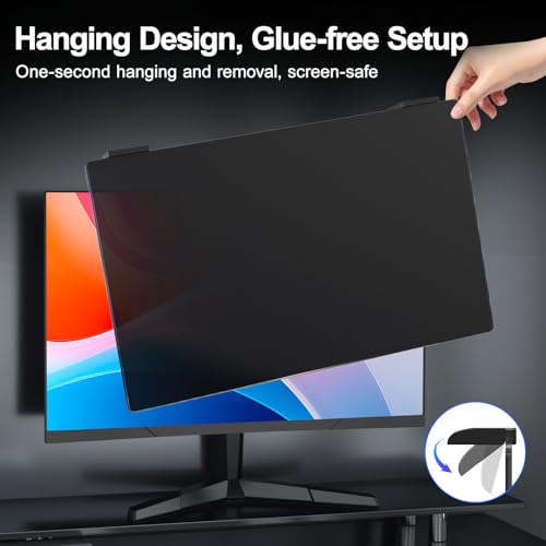 Image of 2 Pack 27 Inch Computer Privacy Screen Filter, 9H Hardness Anti-Scratch Shield for 27 inch Widescreen Monitor(16:9), Hanging Design for Open Office & Cubicle, Reduce Blue Light & Eye Strain