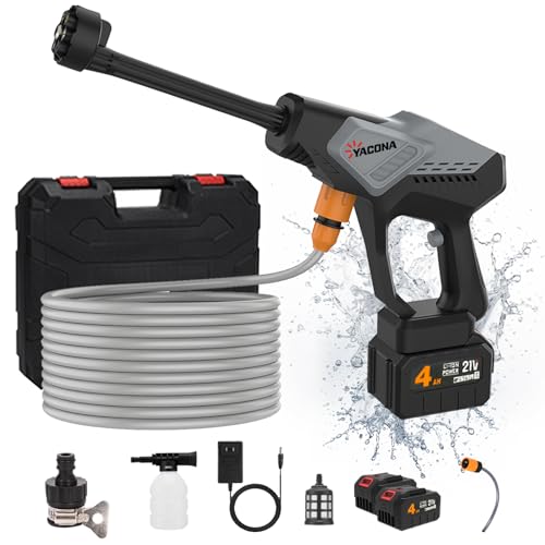 Cordless Pressure Washer with 32.8FT Hose, 800 PSI Portable Power Washer with 6-in-1 Nozzle, 2×4.0Ah Battery, Hydrox5 Pressure Washer for Car, Garden & Home Cleaning