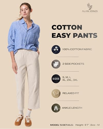 Image of Alan Jones Clothing Womens Mid Rise Cotton Relaxed Ankle Pants | 100% Cotton