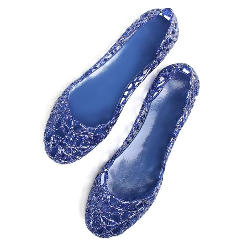Image of Stunner Women Beach Jelly Shoes Slip On Crystal Summer Hollow Ballet Flats | Summer Cool PVC Breathable Outdoor Indoor Dressy Flat Sandals for Holiday Shopping Spa Swimming Pool