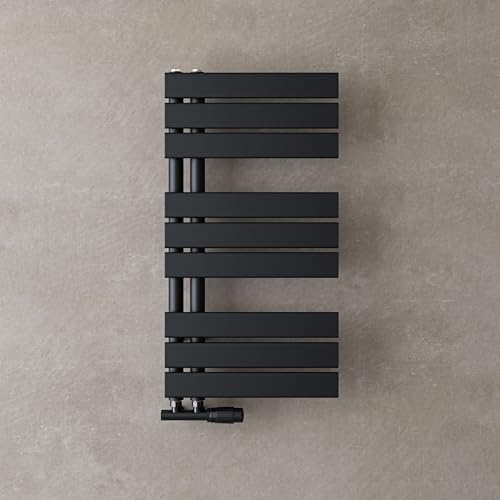 doporro Radiateur de Salle de Bain Sèche-Serviette 76x40cm Radiateur à Eau Chaude Gris Noir Sèche-Serviettes Design FN
