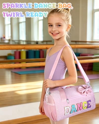 Image of Glitter Dance Ballet Bag Small Cheer Duffle Travel Bag with Bow Decoration