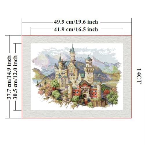 Image of CROSSDECOR Stamped Cross Stitch Kits Full Range of DIY Needlepoint for Adult Beginners Pattern, for Gift and Home Decor 14CT 2 Strands Castles,19.69x14.96 inch