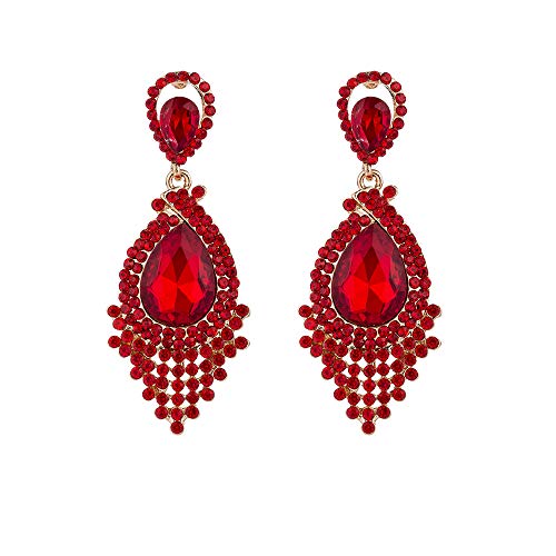 Long Full Red Rhinestone Crystal Dangle Chandelier Drop Earrings Fashion Jewelry (Style04)