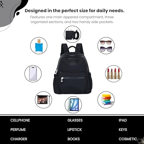 Image of TS WITH TECHSUN Stylish Women Mini Backpack | Lightweight Travel Small Nylon Bag with Multiple Pockets | Anti-Theft Zipper Pocket | Casual, Work, Office, Picnic Backpack for Girls