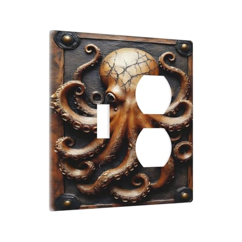 Decorative Outlet Covers Vintage Octopus 2 Gang Wall Plate Cover Single Toggle Duplex Combo Two Switch Light Switch Cover Plate Jumbo Dual Gfci Faceplate