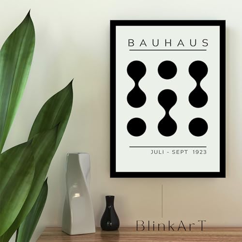 Image of BLINKART Vintage Bauhaus Retro Geometric Aesthetic Poster Gallery | Colorful Wrap Framed For Home Office Studio Living Room Modern Art Studio Decoration Abstract Shapes | (d98) | 13x10 Inch