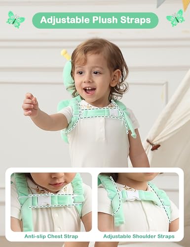 Image of JunNeng Baby Head Protector Backpack for Walking Crawling, Green Butterfly | Soft, Breathable, Adjustable, Baby Fall Back Head Protector for Falling