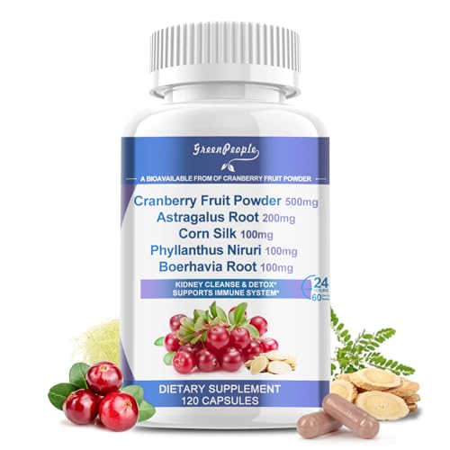 Greenpeople 120 Capsules Kidney Cleanse Detox & Repair For Men And Women, 15-In-1 Herbal Kidney Support Supplement With Cranberry Astragalus And Uva Ursi cover