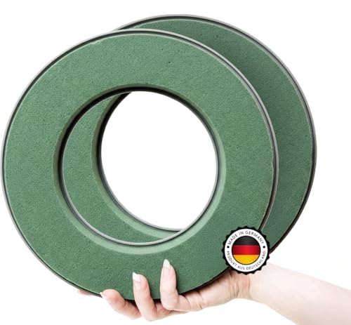 Blumensteckschaum Ringe 2 Stück - Set in 25 cm - Nasssteckschaum Set Steckmoos Steckmasse Adventskranz für Blumengestecke Steckschwamm zum Basteln für Feiern Hochzeit Geschenke MADE IN GERMANY