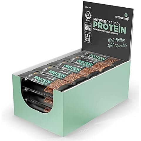 Getbuzzing High Protein Nut Free Flapjack - Mint Chocolate 55g - Healthy Snack Bars - Gym, Running, Cycling - Pure Protein Made In The UK - Pack of 12 bars Cover