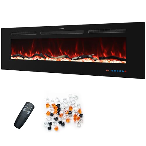 Kentsky 48 inches Electric Fireplace Inserts, Recessed and Wall Mounted Fireplace Heater, Linear Fireplace w/Thermostat, Remote & Touch Screen, Multicolor Flame, Timer, Log & Crystal, 750W/1500W