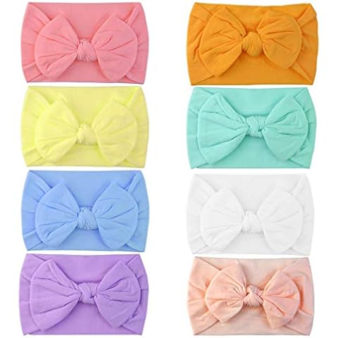 8pcs Baby Girls Headband Elastic Hair band Newborn Soft Head Wraps Turban Knot Headwear Hair Hoops for Toddlers Babies Photo Props Cover