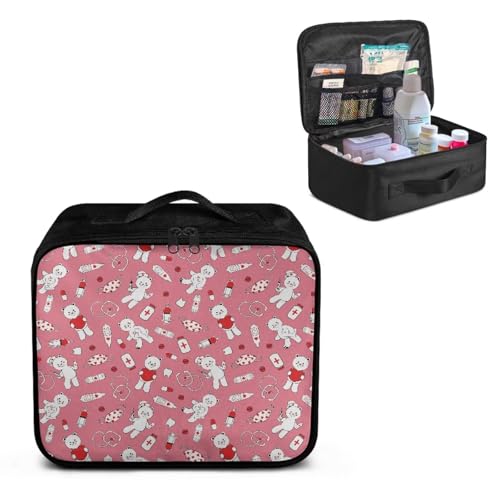 Image of Gomyblomy Cute Bear First Aid Kit Empty Medical Travel Bag Portable Emergency Trauma Pouch for Home Medium Size Medicine Bags with Double Zipper and Handle for Camping