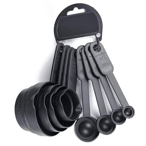 HR INTERNATIONAL Measuring Cup and Spoon Set, Measuring Cups for Kitchen, Baking Cake, Cake Baking, Multi-Purpose Kitchen Tool (Color Black, Set of 8)