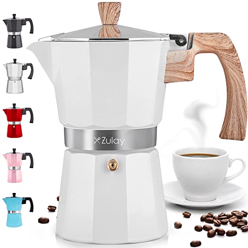 Zulay Classic Stovetop Espresso Maker For Great Flavored Strong Espresso, Classic Italian Style 12 Espresso Cup Moka Pot, Makes Delicious Coffee, Easy To Operate & Quick Cleanup Pot (White) #TOP15