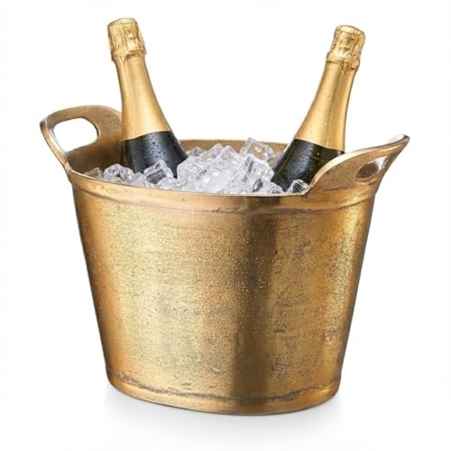 Solid Bronze Gold 12-Quart Double-Walled Insulated Ice Bucket & Champagne Cooler (13.4