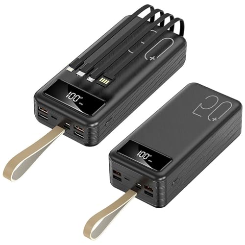 Banco de energía, 50000 mAh, batería externa de carga rápida de 1 A con pantalla LED y 4 cables, 7 salidas y 4 entradas, cargador portátil, negro, 50000 mAh