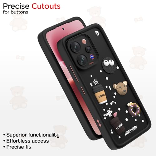 Image of Pikkme Back Cover for Vivo V70 5G | 3D Bear Silicone Cute & Fun Coffee Cartoon | Full Body Protection Bumper Case (Black)