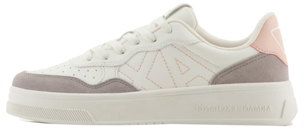Armani Exchange Mujer Off White Taupe Rose Zapatillas Seattle Para Detalles De Ante, Logotipo Bordado, 36 Eu