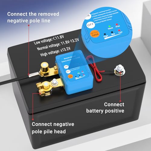 Image of APIELE Remote Battery Disconnect Switch 12V 240A Kill Switch for Car, Anti-Theft Prevent Battery Drain, Smart Battery Cut Off Switch for Auto, RV, Truck, Boat (Voltage Indicator)