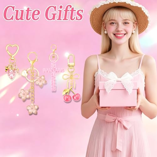 Image of Bag Charms for Handbag Cherry Strawberry Y2K Bow Keychain Cute Purse Charms Accessories for Women Tote Bag Fruit Charm
