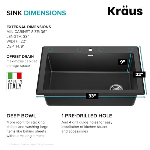 KRAUS Black 33 in Single Bowl Drop In Granite Kitchen Sink KGD-54BLACK - image 4